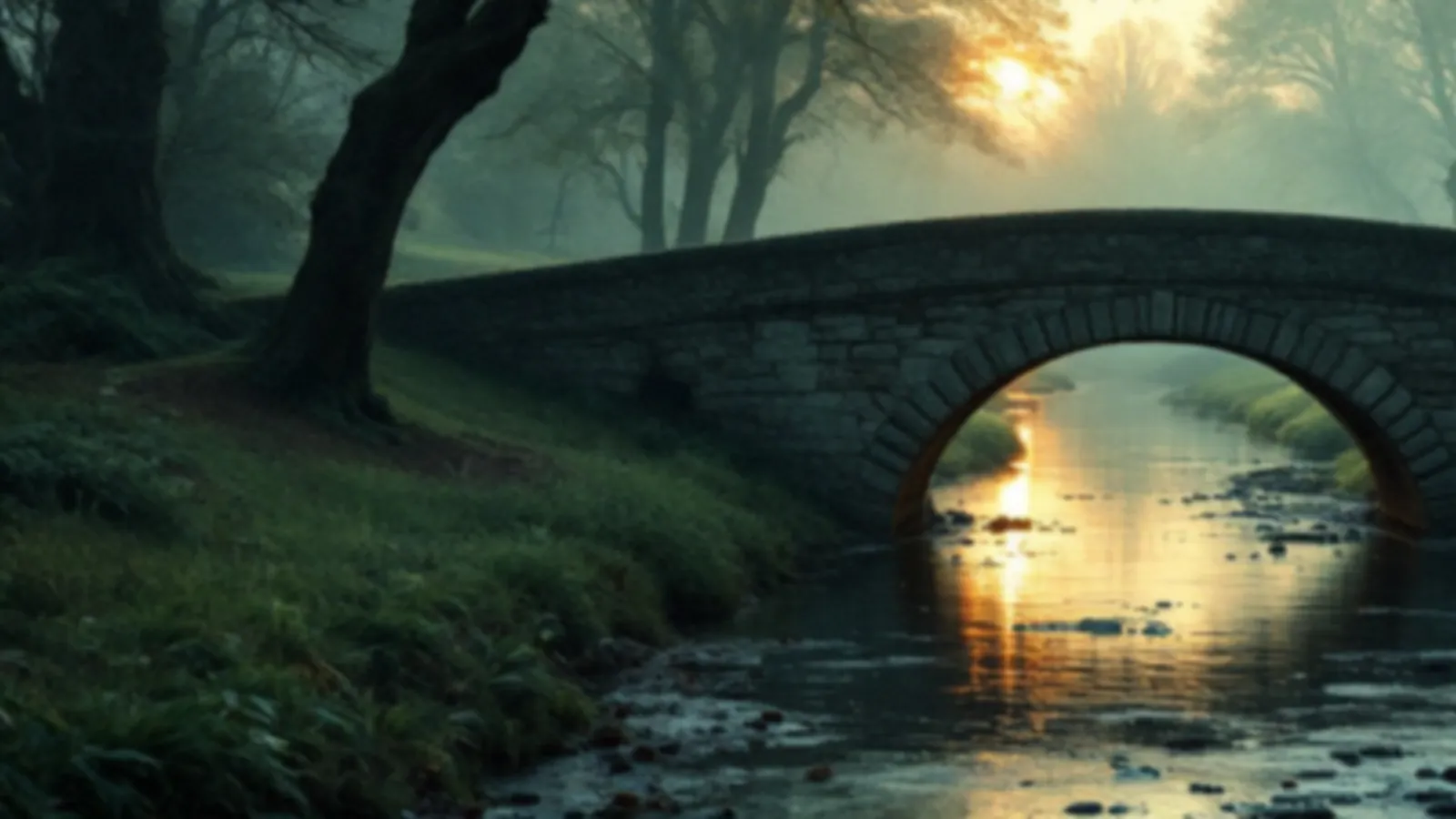 A quiet tree-lined country lane over a stone bridge across a calm stream at dawn, the CarriageFunds view of online loans for unexpected bills, $100 – $5,000